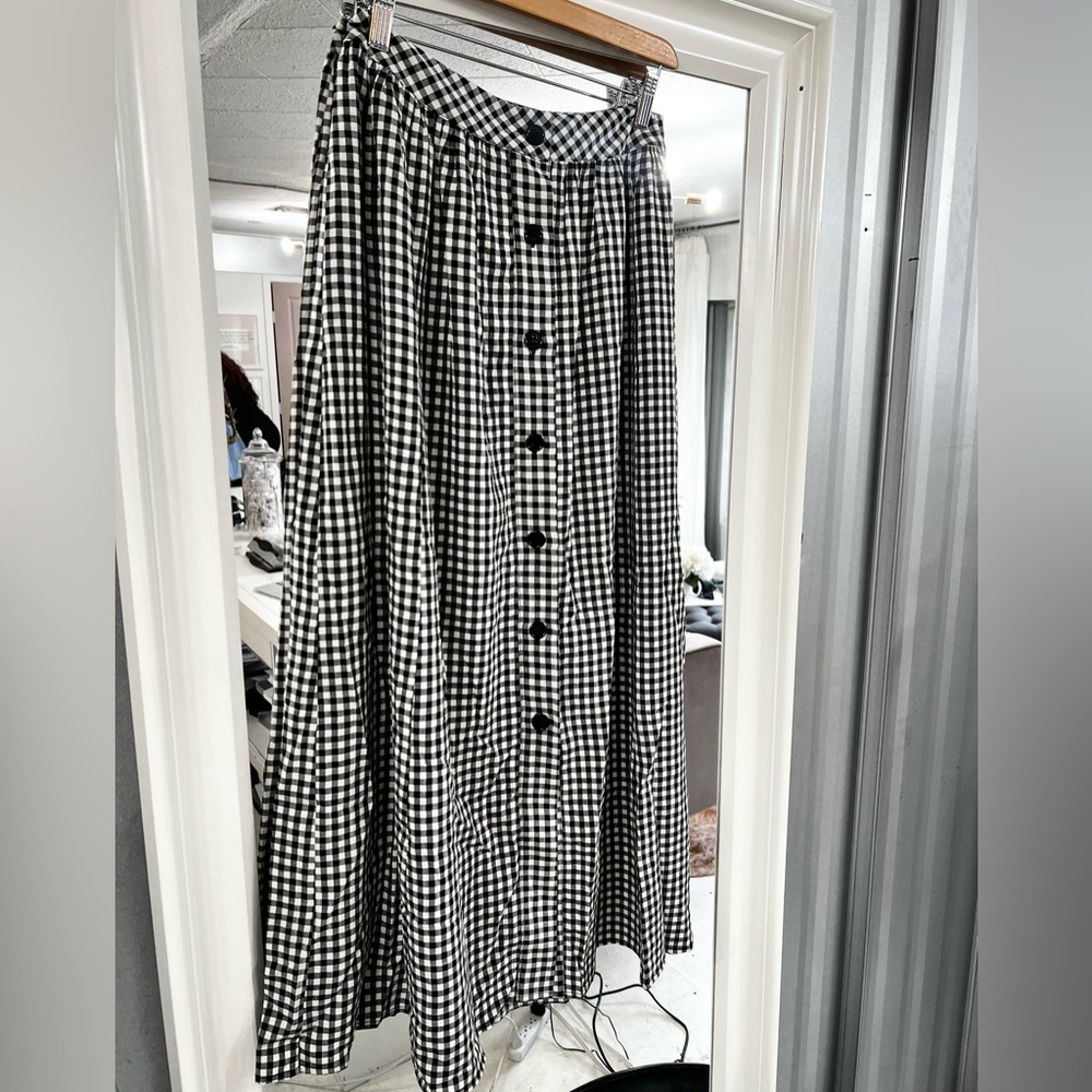 PRIV Women’s Black & White Gingham Maxi Skirt with Front Buttons